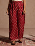 Janasya Women's Maroon Pure Cotton Floral Printed A-line Kurta With Palazzo & Dupatta Set
